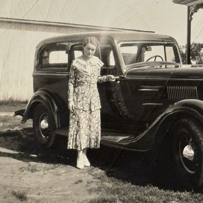 Vintage Car Automobile Snapshot Photo Photograph Woman with Car DS24 Quebec