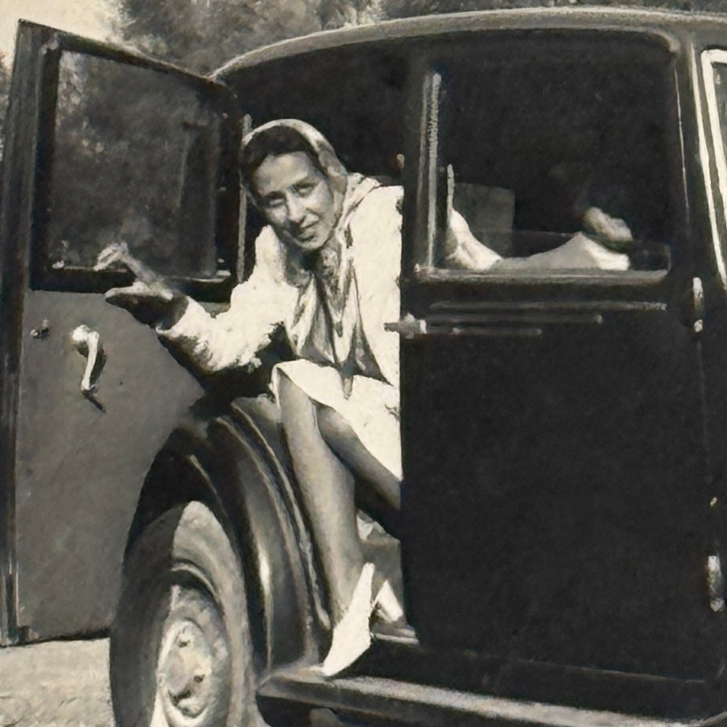 Vintage Photo Photograph Print Woman in Early Automobile Car Antique