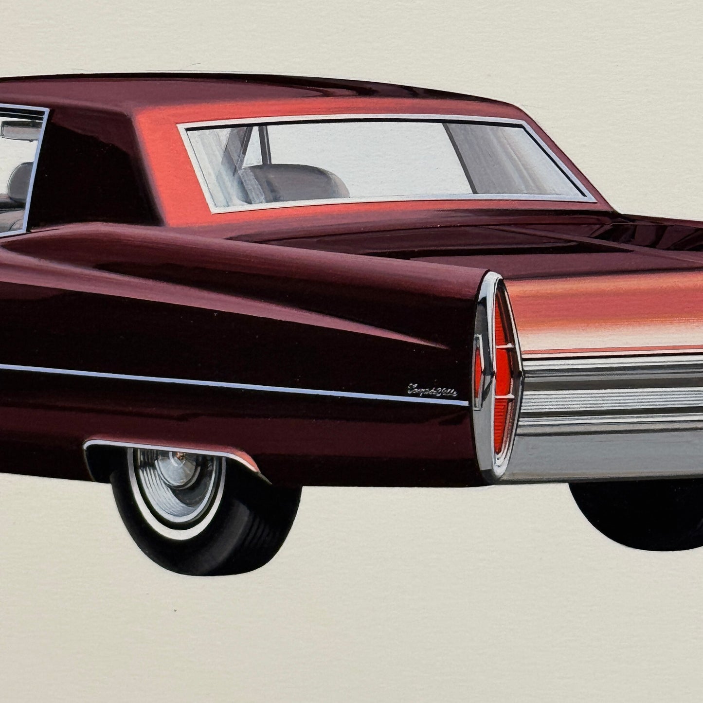Vintage Cadillac Coupe de Ville Car Illustration Art Drawing Hand Drawn