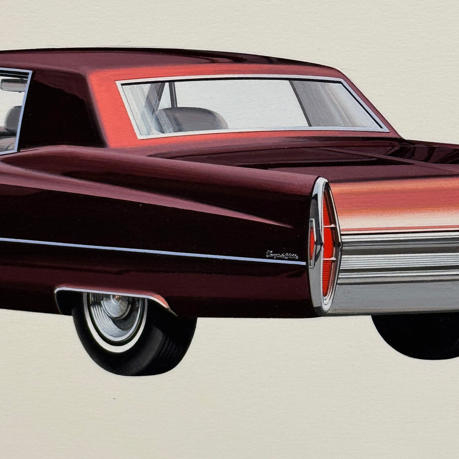 Vintage Cadillac Coupe de Ville Car Illustration Art Drawing Hand Drawn