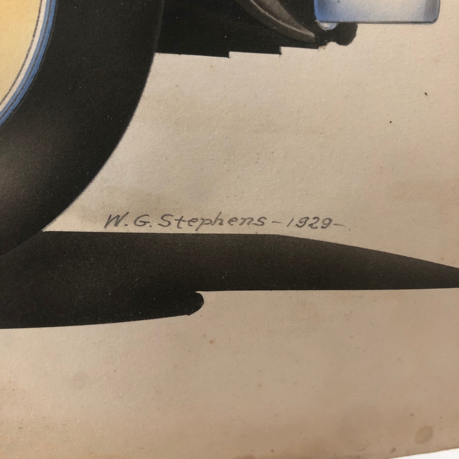 Antique Automobile Car Illustration Art Signed and Dated 1929