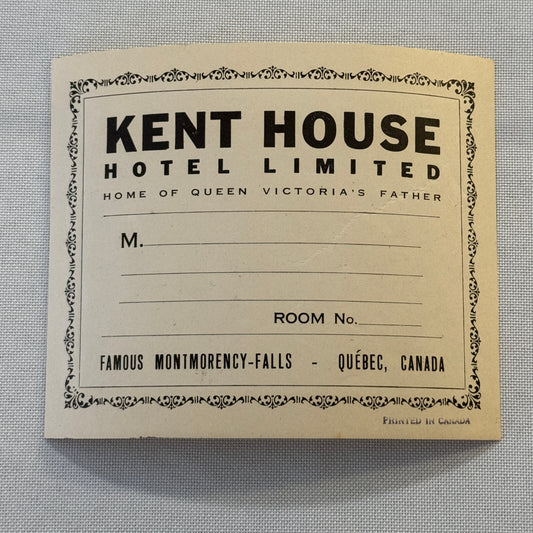 Vintage Hotel Travel Luggage Label Kent House Hotel Quebec Canada Montmorency