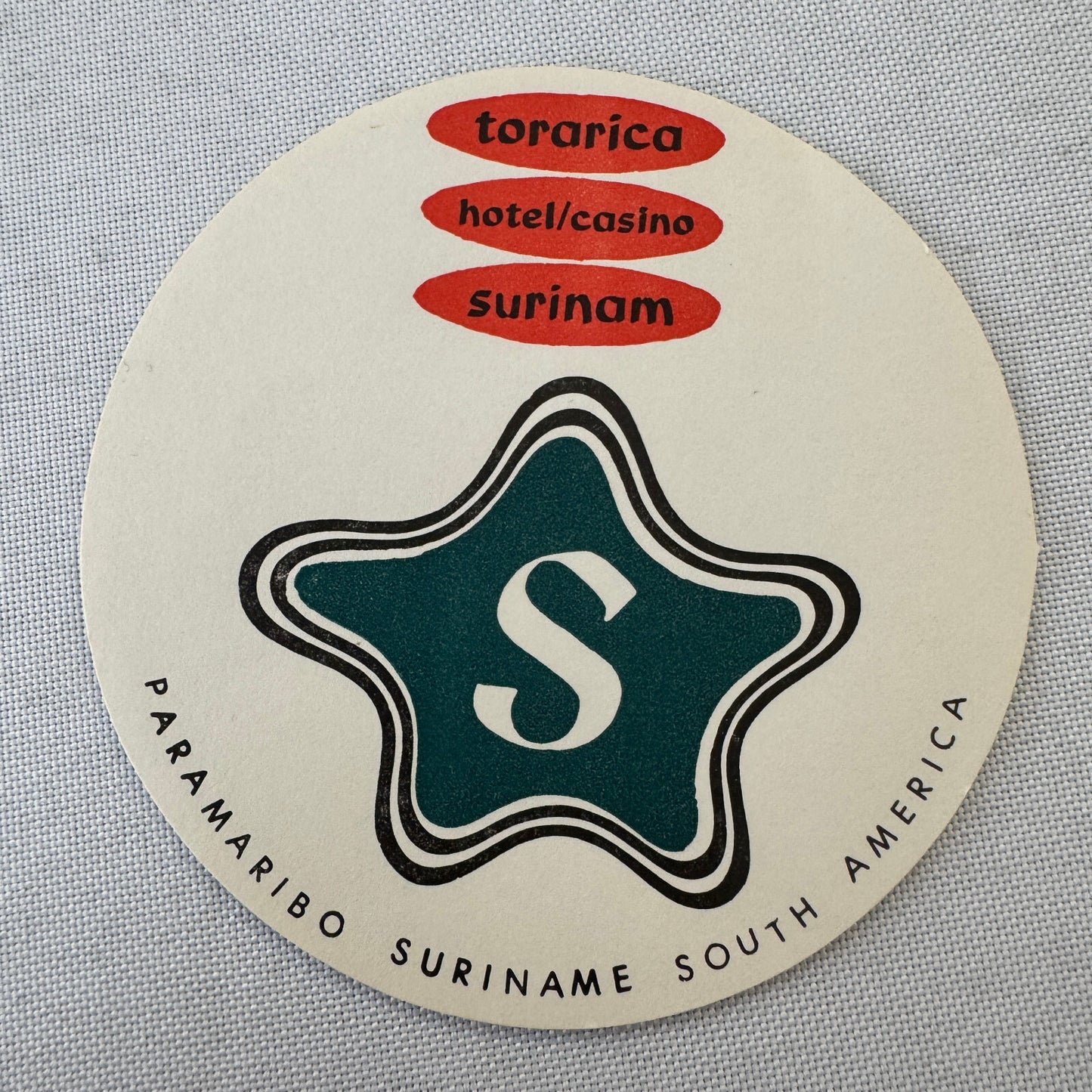 Vintage Hotel Travel Luggage Label Torarica Hotel Casino Surinam Suriname