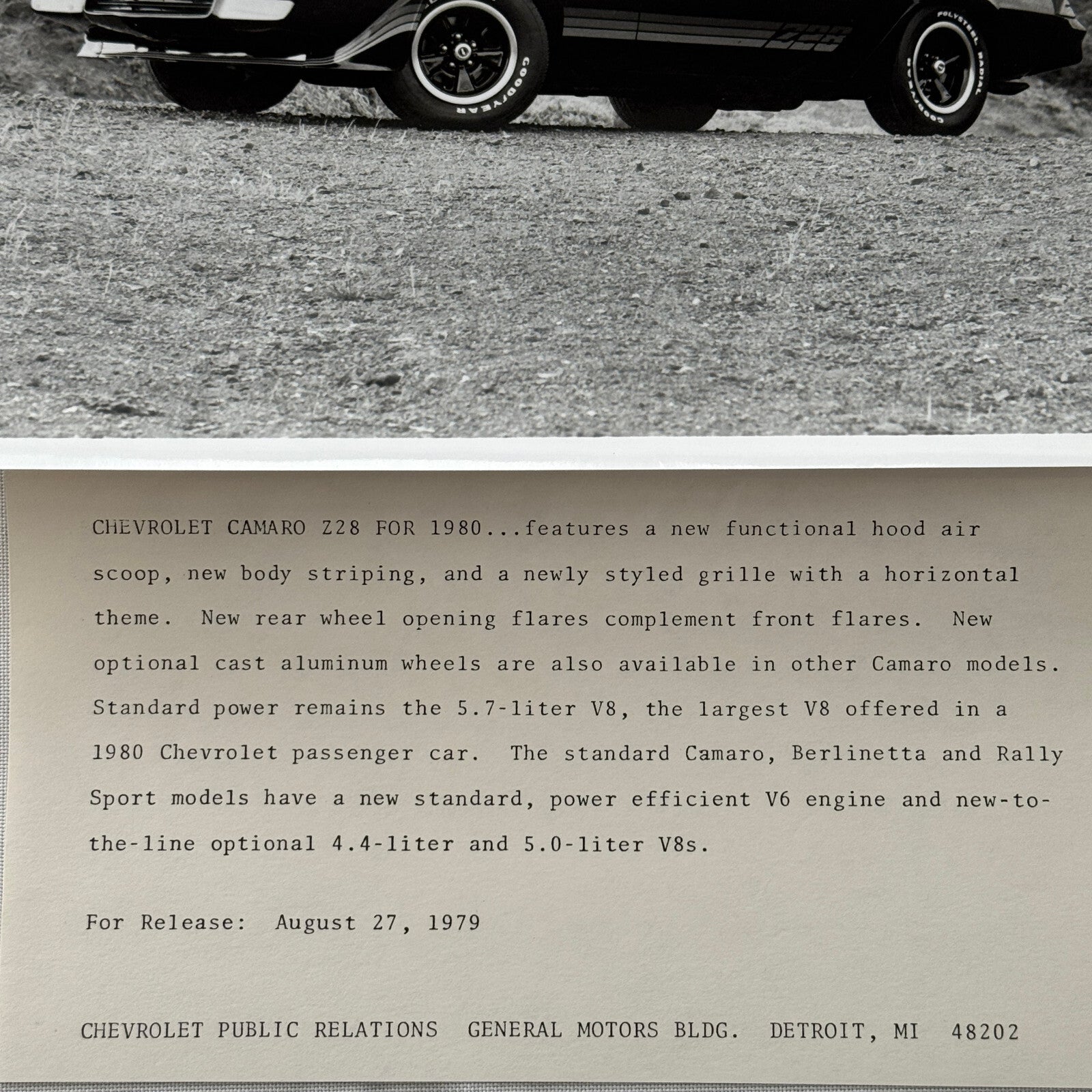 1980 Chevrolet Camaro Z28 Factory Press Publicity Photo Photograph Chevy