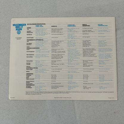 1979 Volkswagen VW Sales Brochure Catalog Scirocco Bus Campmobile Beetle Dasher