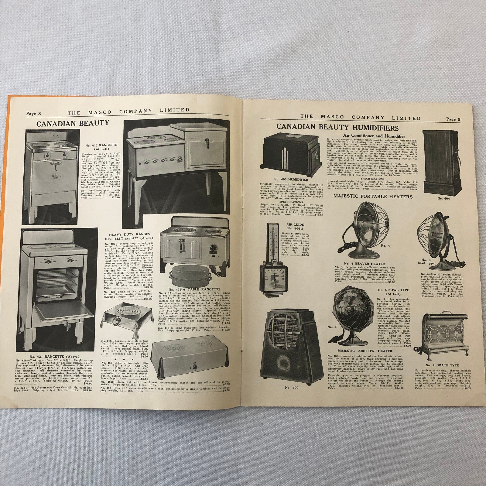 1936 1937 Masco Appliance Catalog Brochure Refrigerator Washing Maching Vacuum +