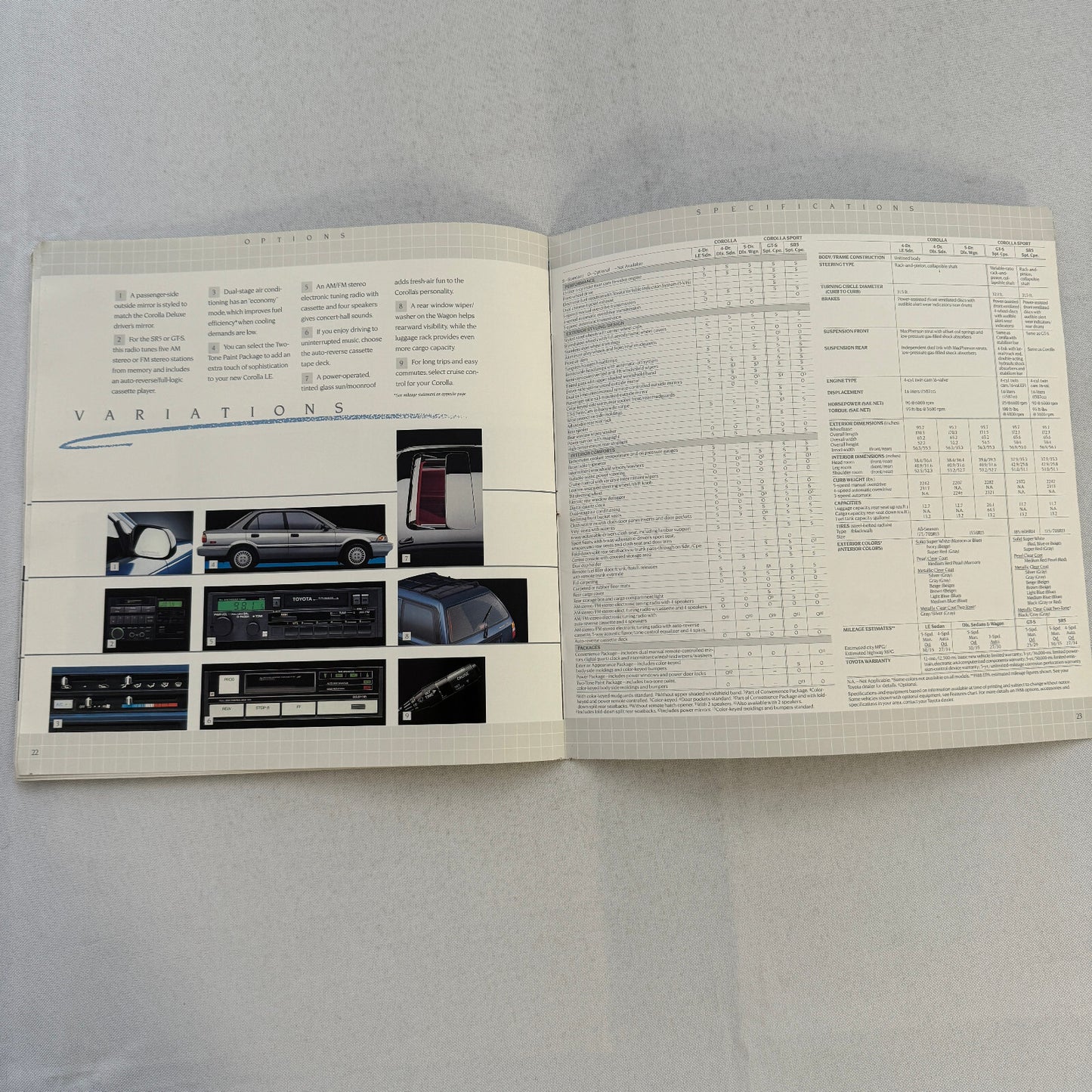 1988 Toyota Corolla Car Sales Brochure Catalog Sport Wagon Sedan GT-S SR5