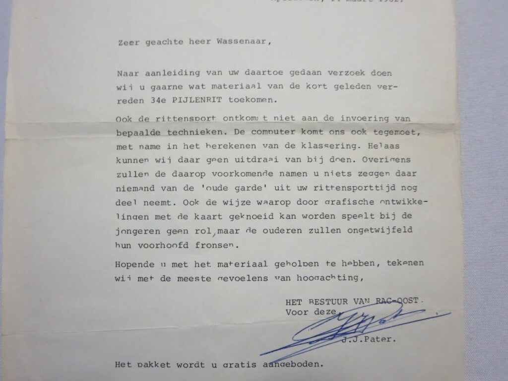 1982 RAC Regionale Automobielsport Club Oost Car Rally Racing Letter Letterhead