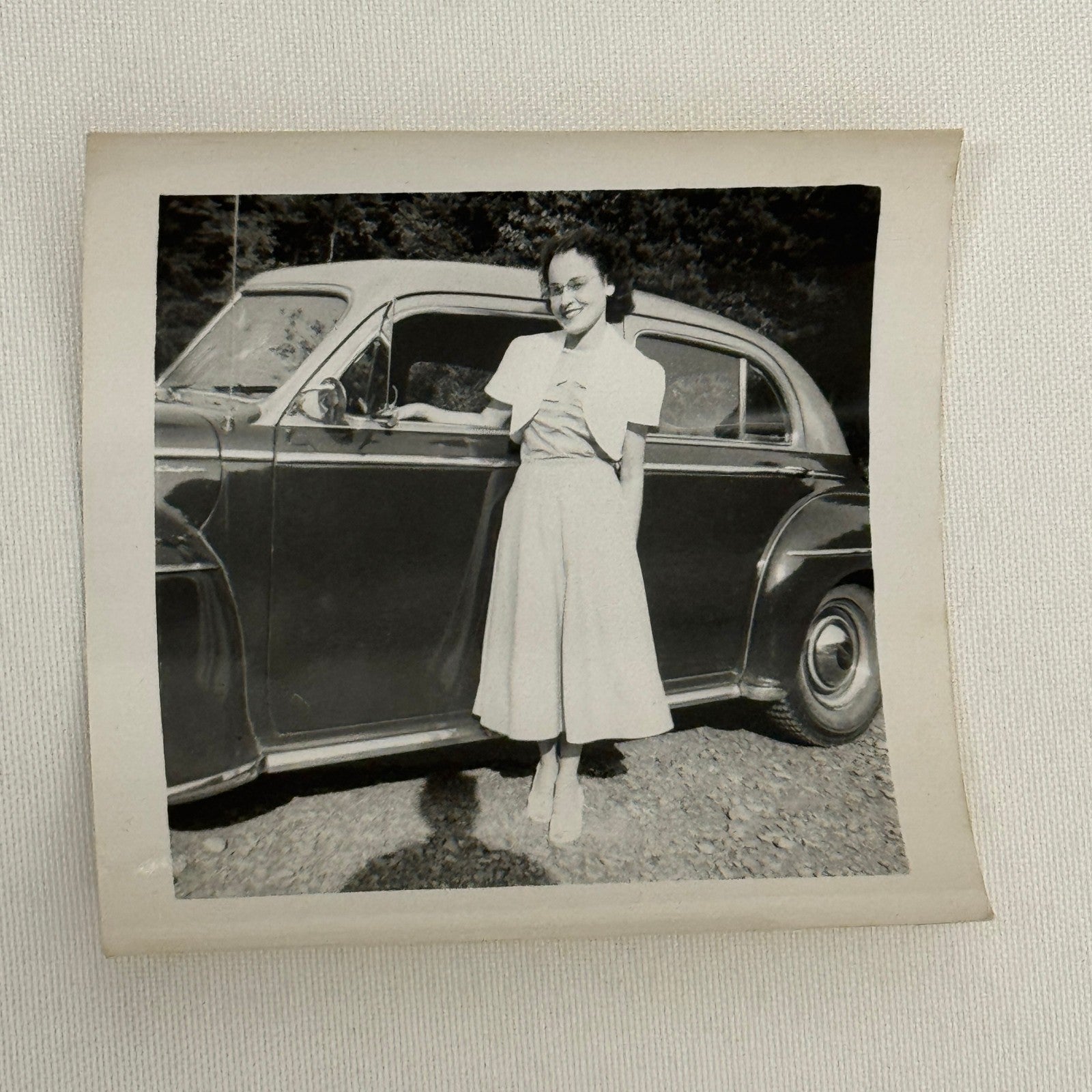 Vintage Automobile Photo Photograph Print Snapshot Woman with Car