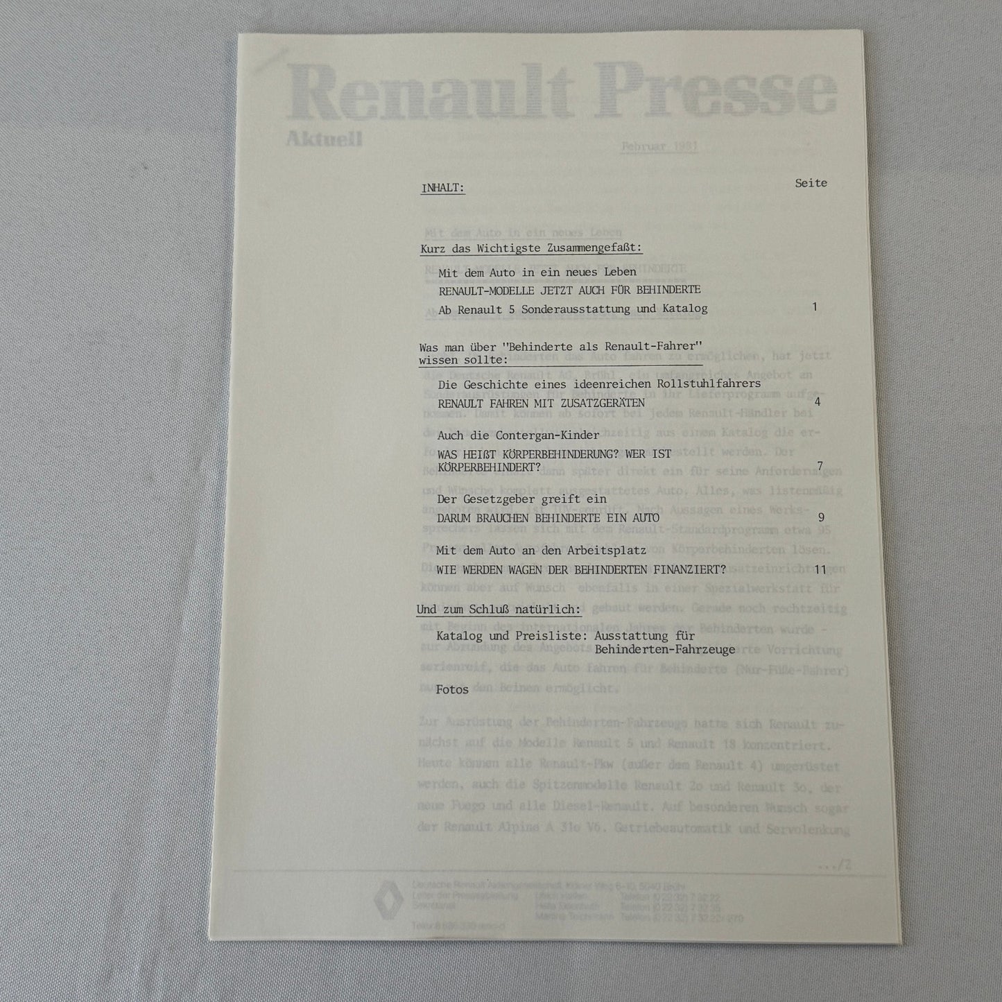 1981 Renault Disabled Driver Car Press Kit Brochure Photos Renault 5 18 Fuego