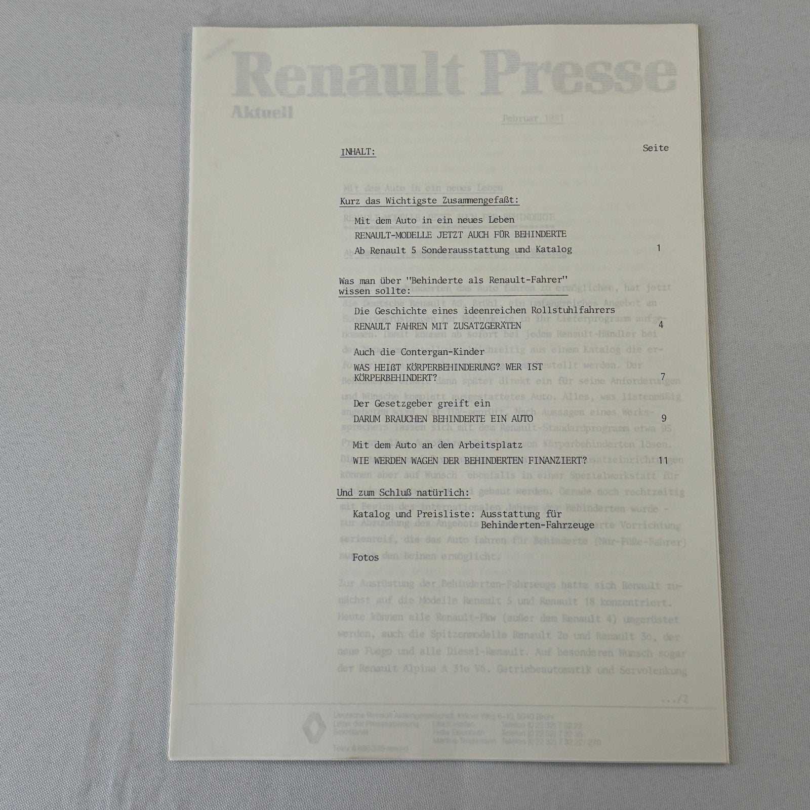 1981 Renault Disabled Driver Car Press Kit Brochure Photos Renault 5 18 Fuego