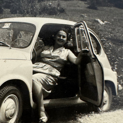 Vintage Photograph Photo Print Woman in Fiat Car Automobile 1955
