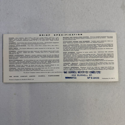 Rover 2000 Car Sales Brochure Catalog Vintage Advertising