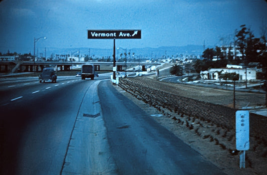 35mm Slide Vintage Image California Highway Vermont Avenue Sign Red Border