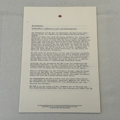 1985 Nissan Mid 4 Concept Car Press Kit Photos Brochure German Text