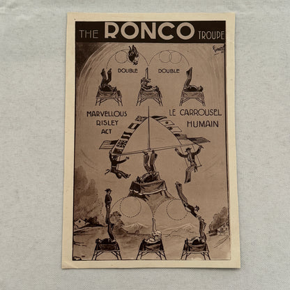 Vintage Circus Performer Tumbling Acrobat Act Advertising Card Ronco Troupe