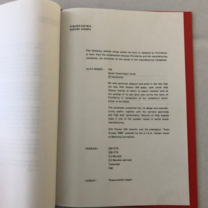 1988 Pininfarina Press Kit Ferrari F40 Lancia Thema Wagon Cadillac Allante