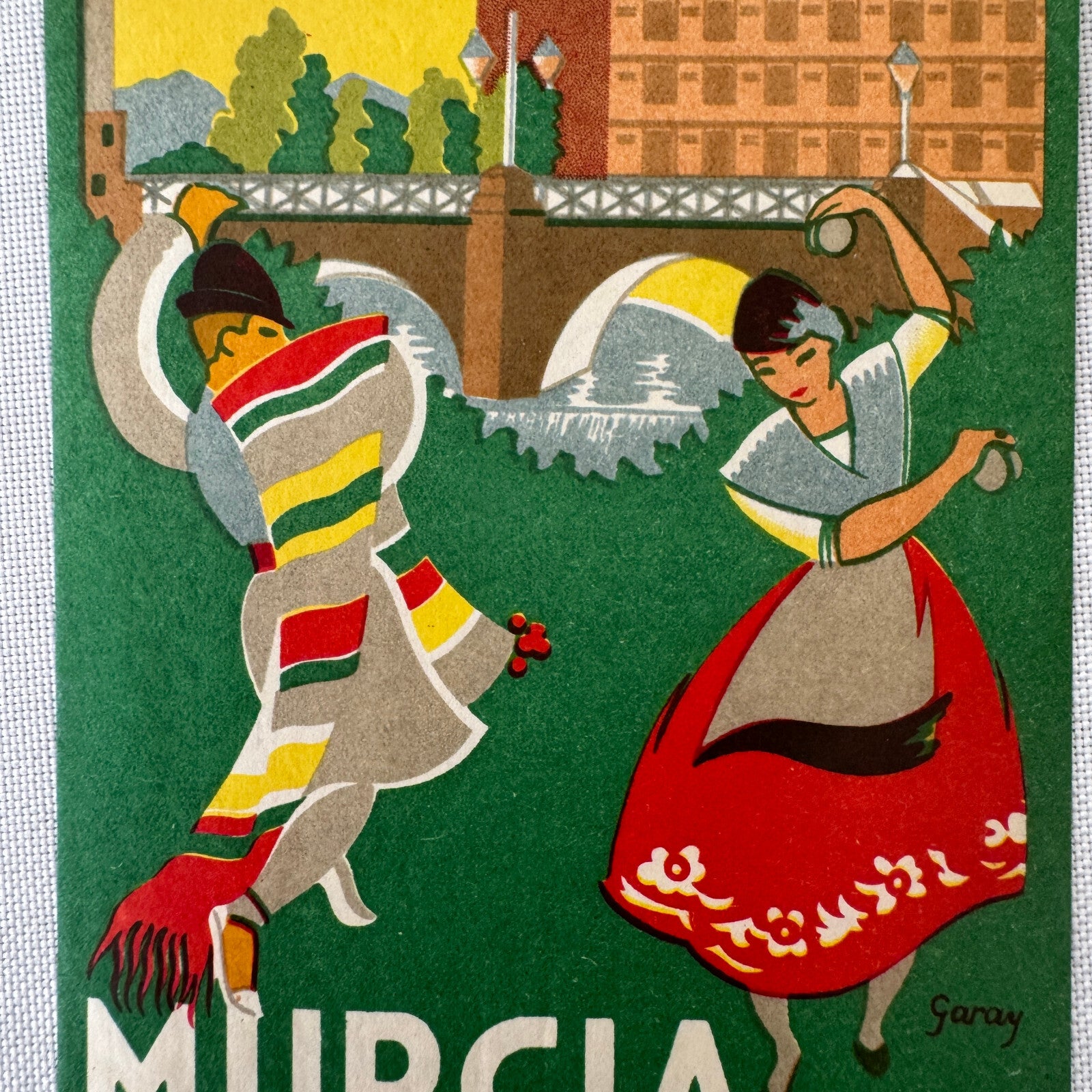 Vintage Hotel Travel Luggage Label Murcia Spain Hotel Victoria Spanish