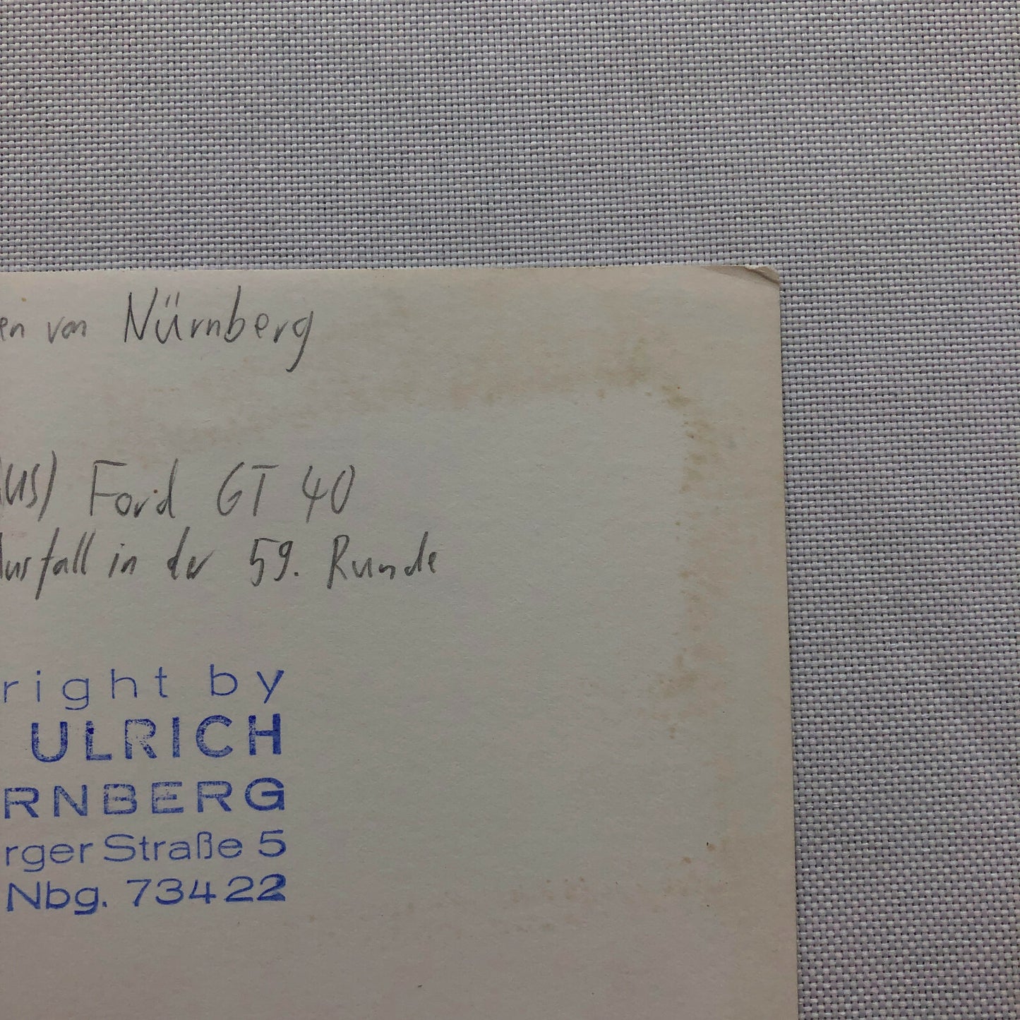 Vintage Ford GT40 Racing Photo Photograph 1968 Paul Hawkins Norisring Circuit 