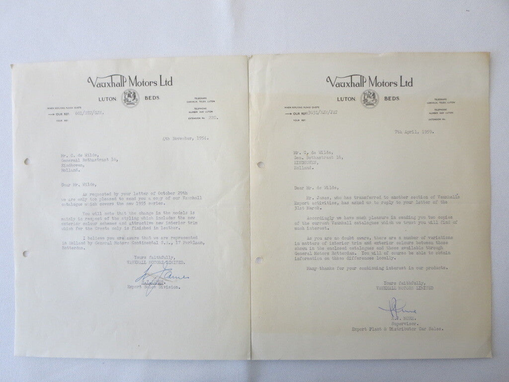 1946 - 1959 Vauxhall Car Company Letter Letterhead Document Lot of 12