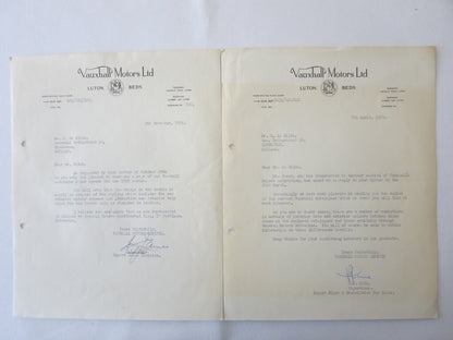 1946 - 1959 Vauxhall Car Company Letter Letterhead Document Lot of 12