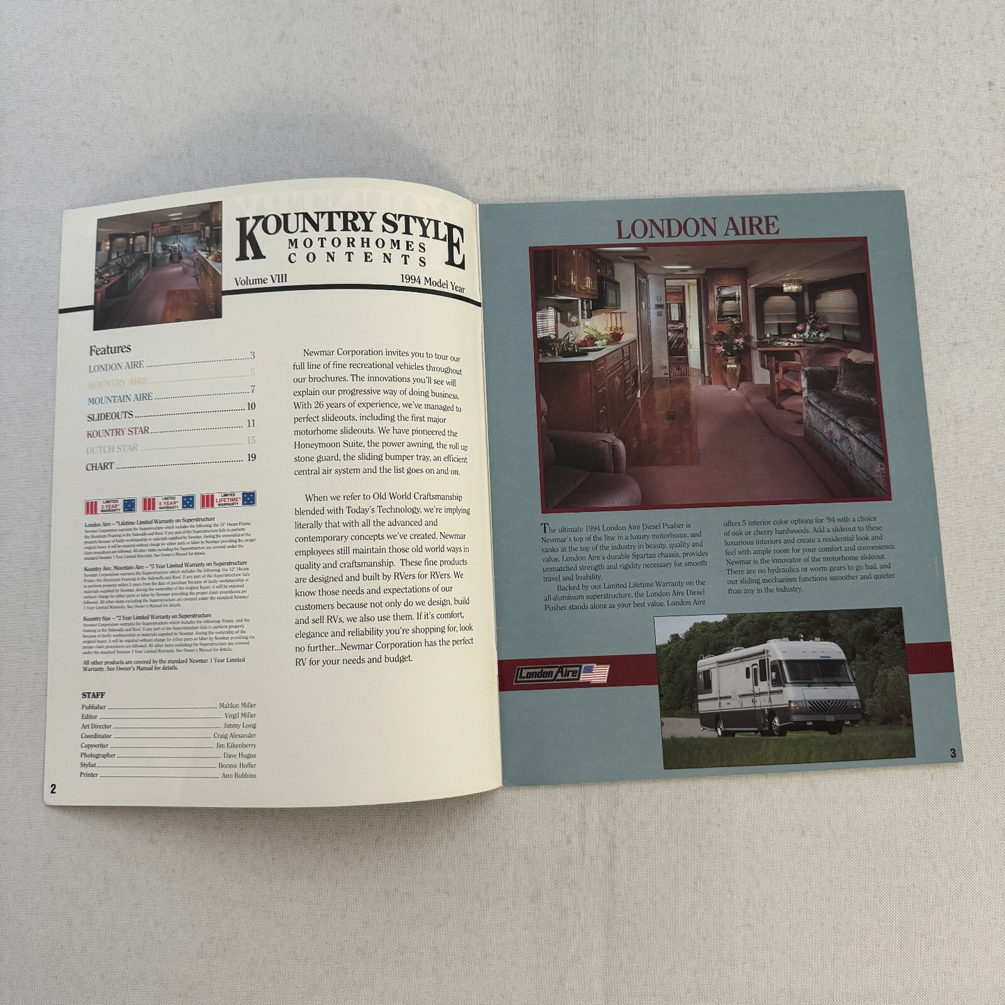 1994 Newmar Kountry Style RV Sales Brochure Catalog London Aire Mountain Aire +
