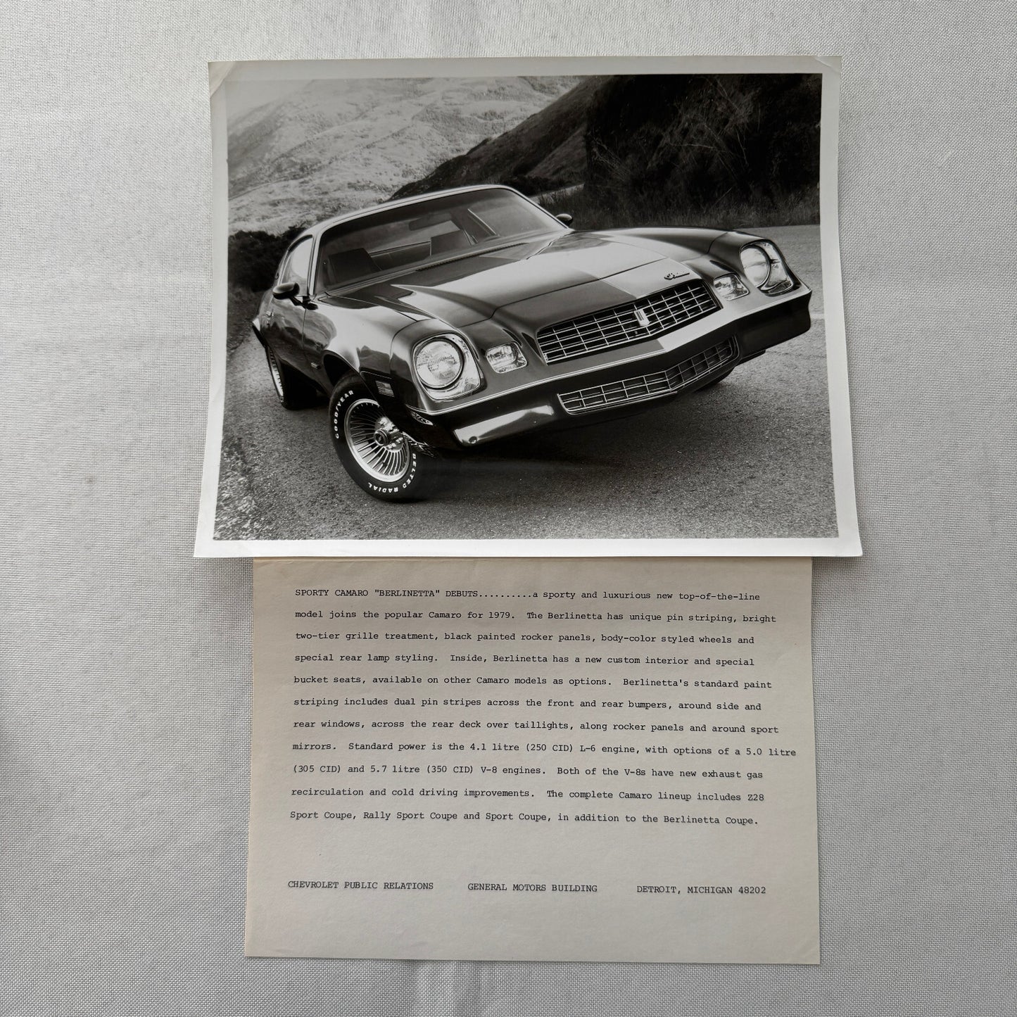 1979 Chevrolet Camaro Berlinetta Factory Press Publicity Photo Photograph Chevy