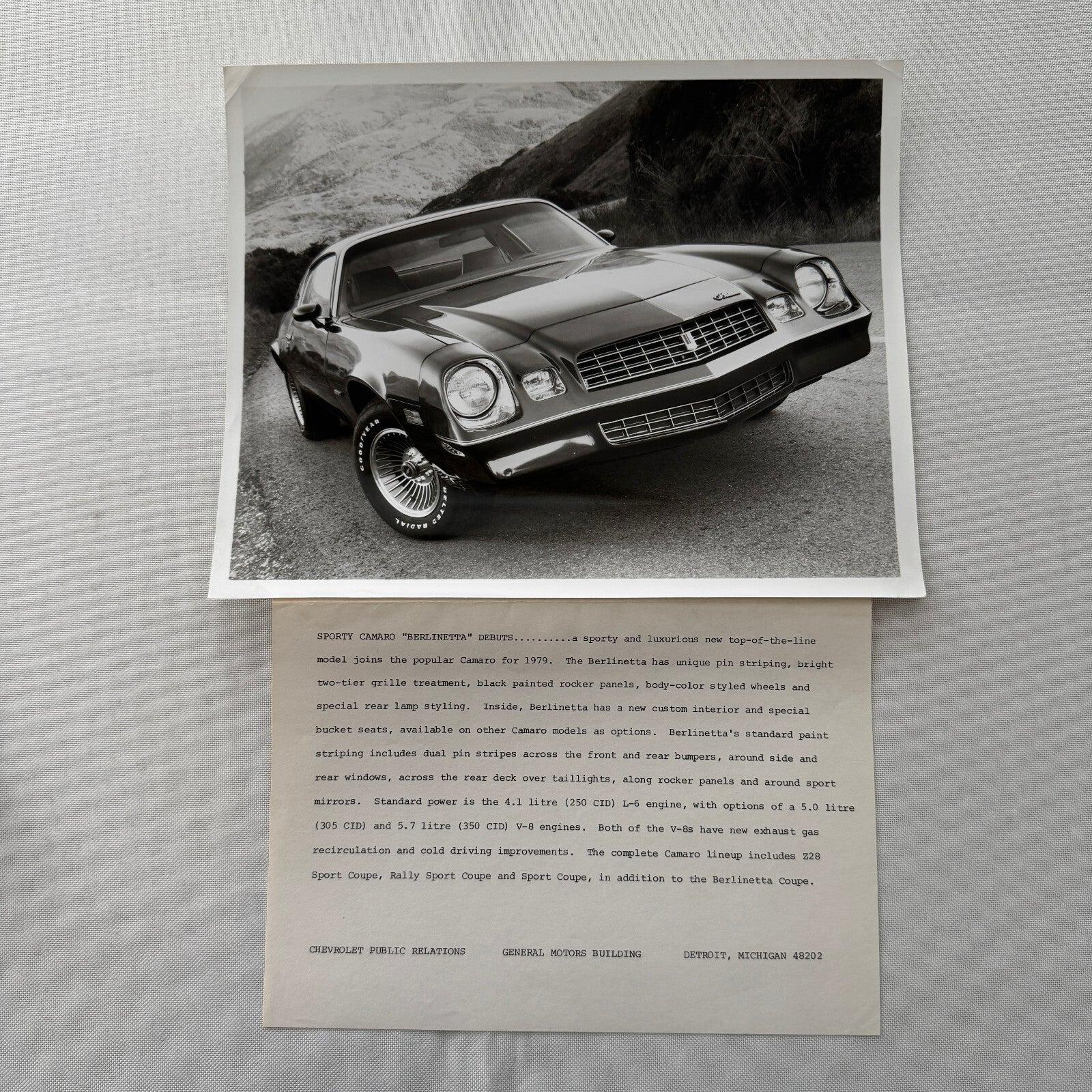 1979 Chevrolet Camaro Berlinetta Factory Press Publicity Photo Photograph Chevy