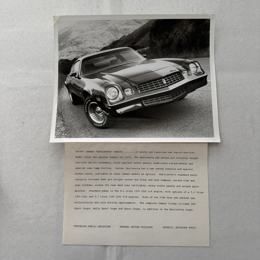 1979 Chevrolet Camaro Berlinetta Factory Press Publicity Photo Photograph Chevy