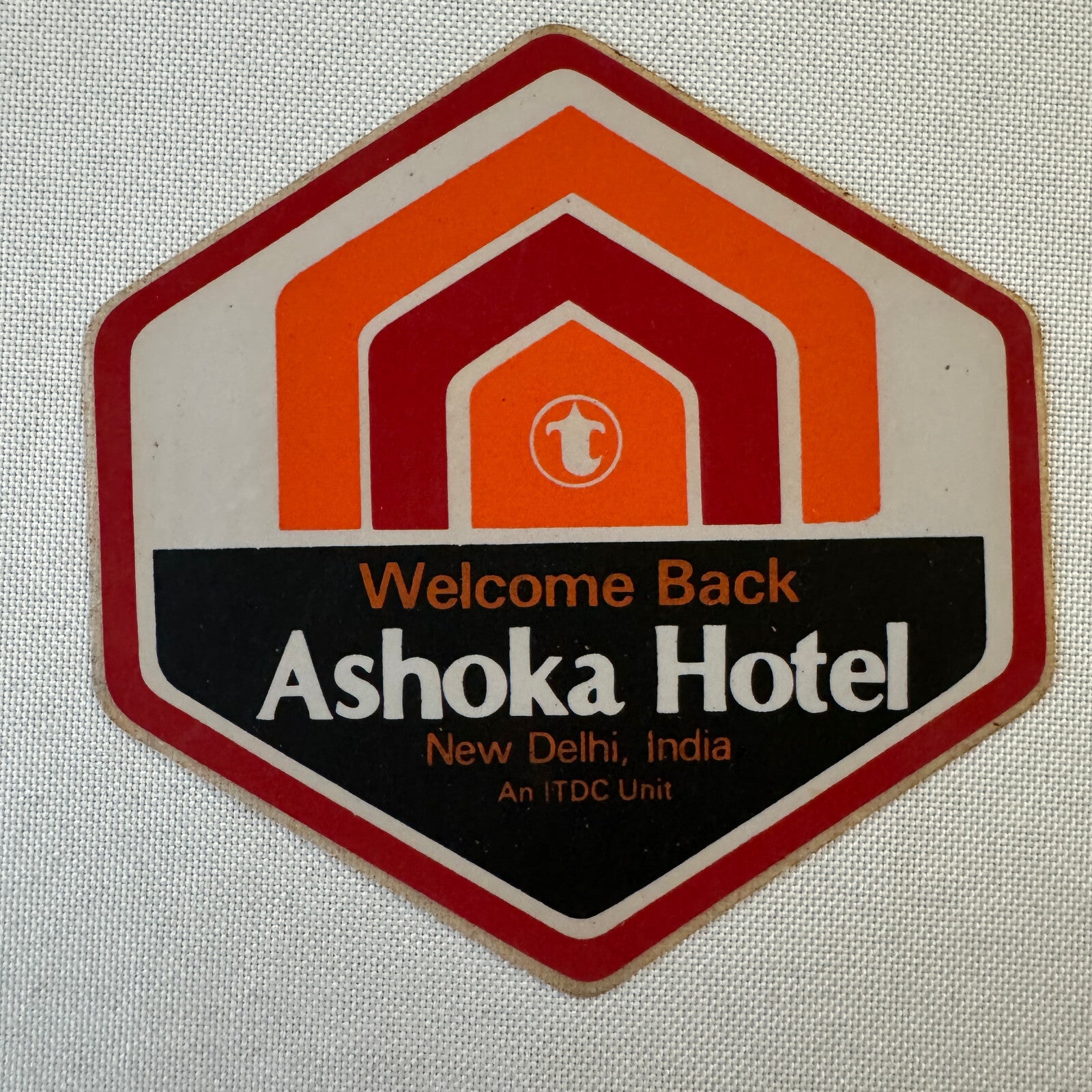 Vintage Hotel Travel Luggage Label New Delhi India Indian Ashoka Hotel