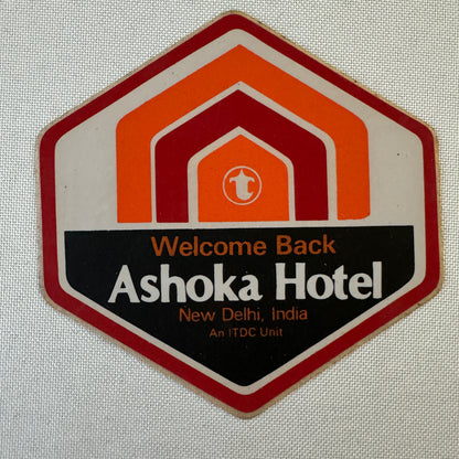 Vintage Hotel Travel Luggage Label New Delhi India Indian Ashoka Hotel