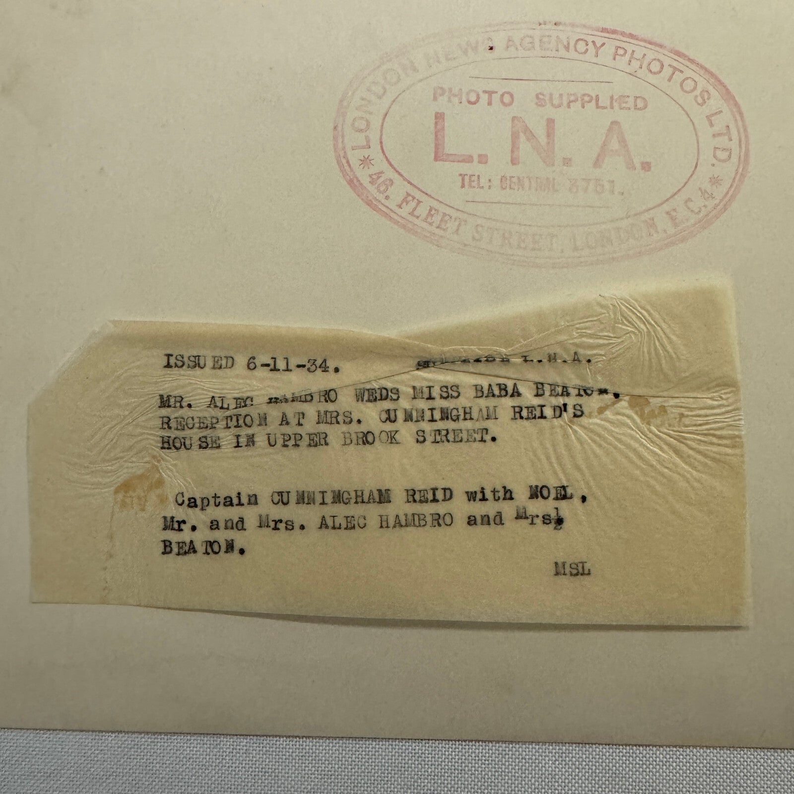 1934 Wedding Press Photo Photograph British London News Agency LNA