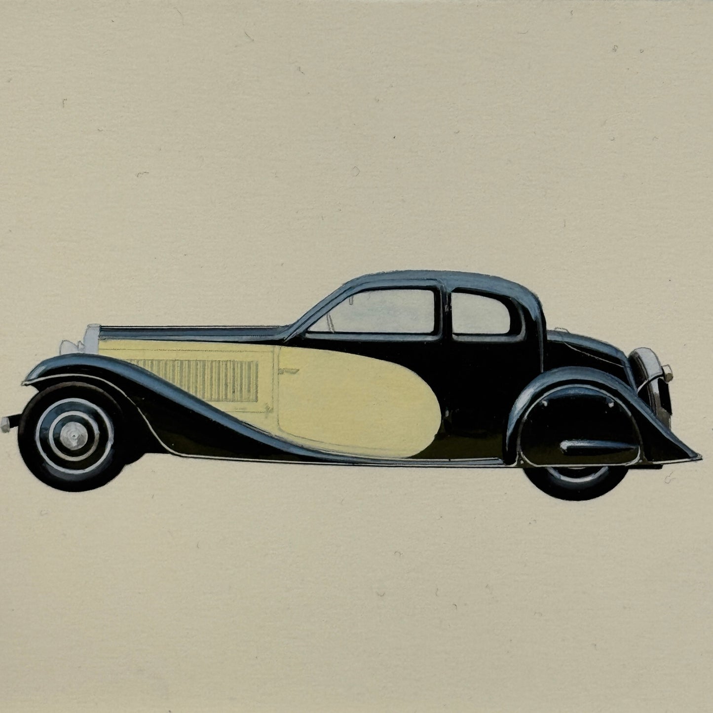 Bugatti Car Illustration Art Drawing Hand Drawn Vintage Miniature Detailed