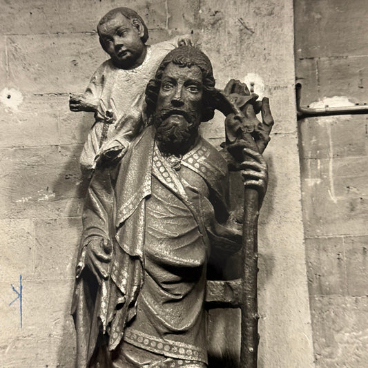 Vintage St Christopher Statue Photo Print Religious Church Decor Photograph