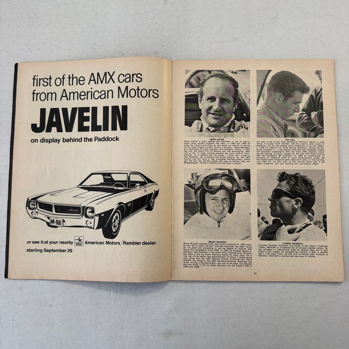 1967 Can Am Racing Program Players 200 Mosport Canada CanAm Bruce McLaren +