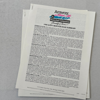 1991 Amway Indy Car Racing Press Kit Brochure Vintage Scott Brayton Driver