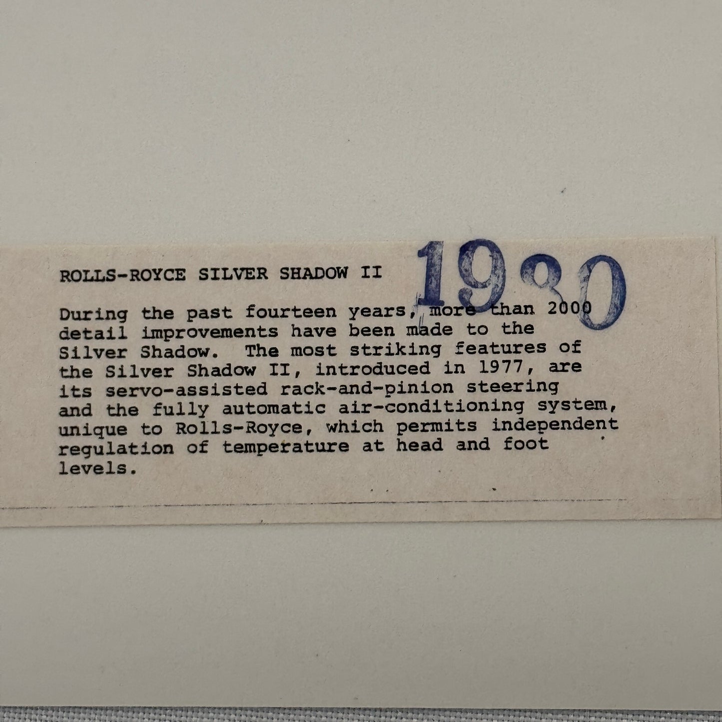 Rolls Royce Silver Shadow II Car Factory Press Photo Photograph Print 1980