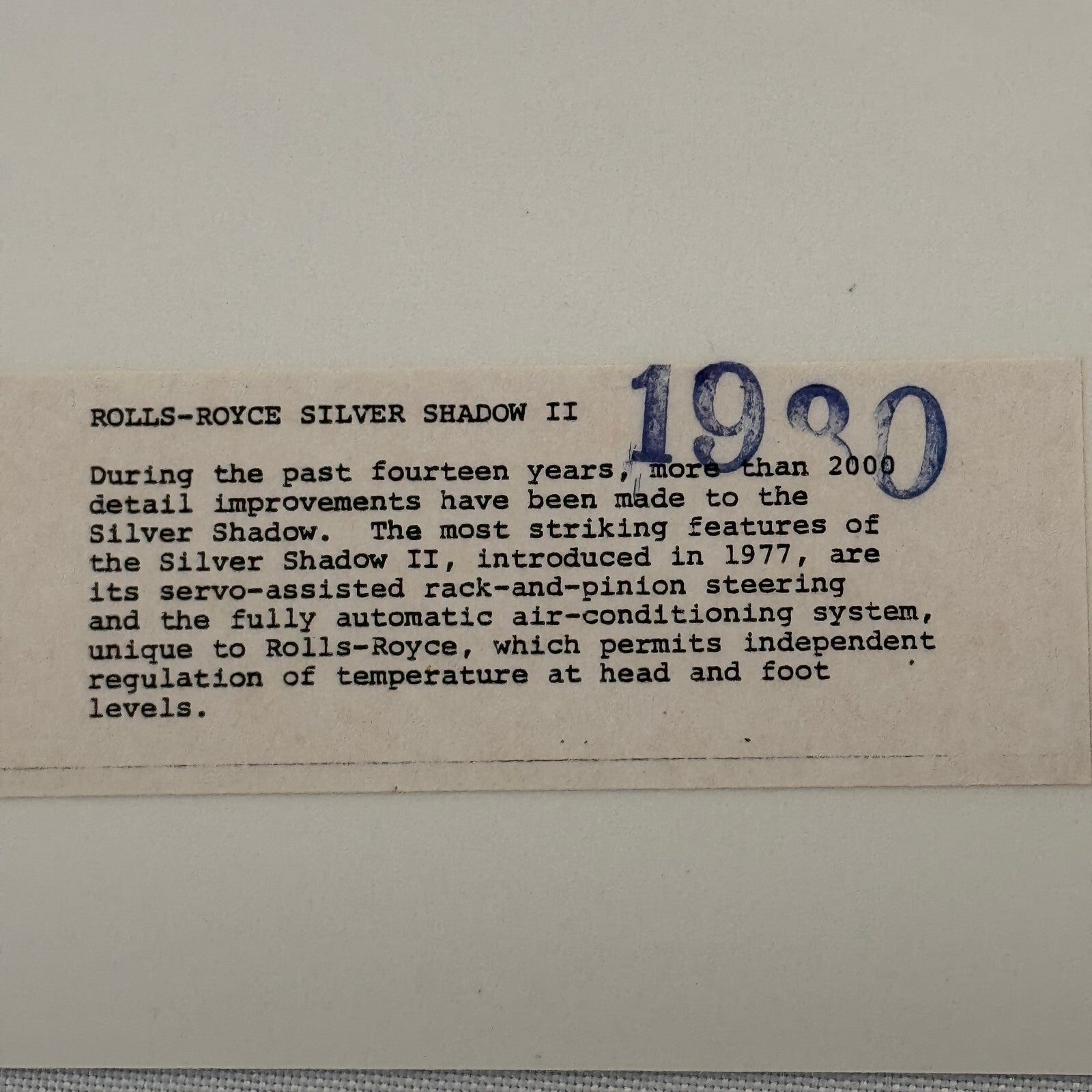 Rolls Royce Silver Shadow II Car Factory Press Photo Photograph Print 1980