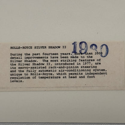 Rolls Royce Silver Shadow II Car Factory Press Photo Photograph Print 1980