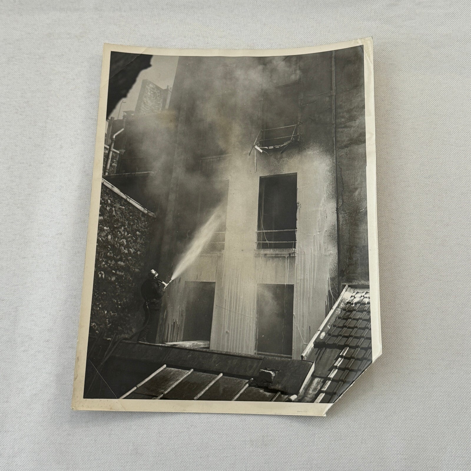 Paris France Fireman Firefighter Press Photo Photograph Demo Hose Invention Fire