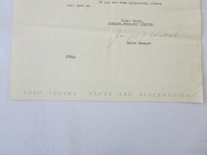 1944 1942 Ford Mercury Lincoln Zephyr Dealer Letter Letterhead Cumming Perrault