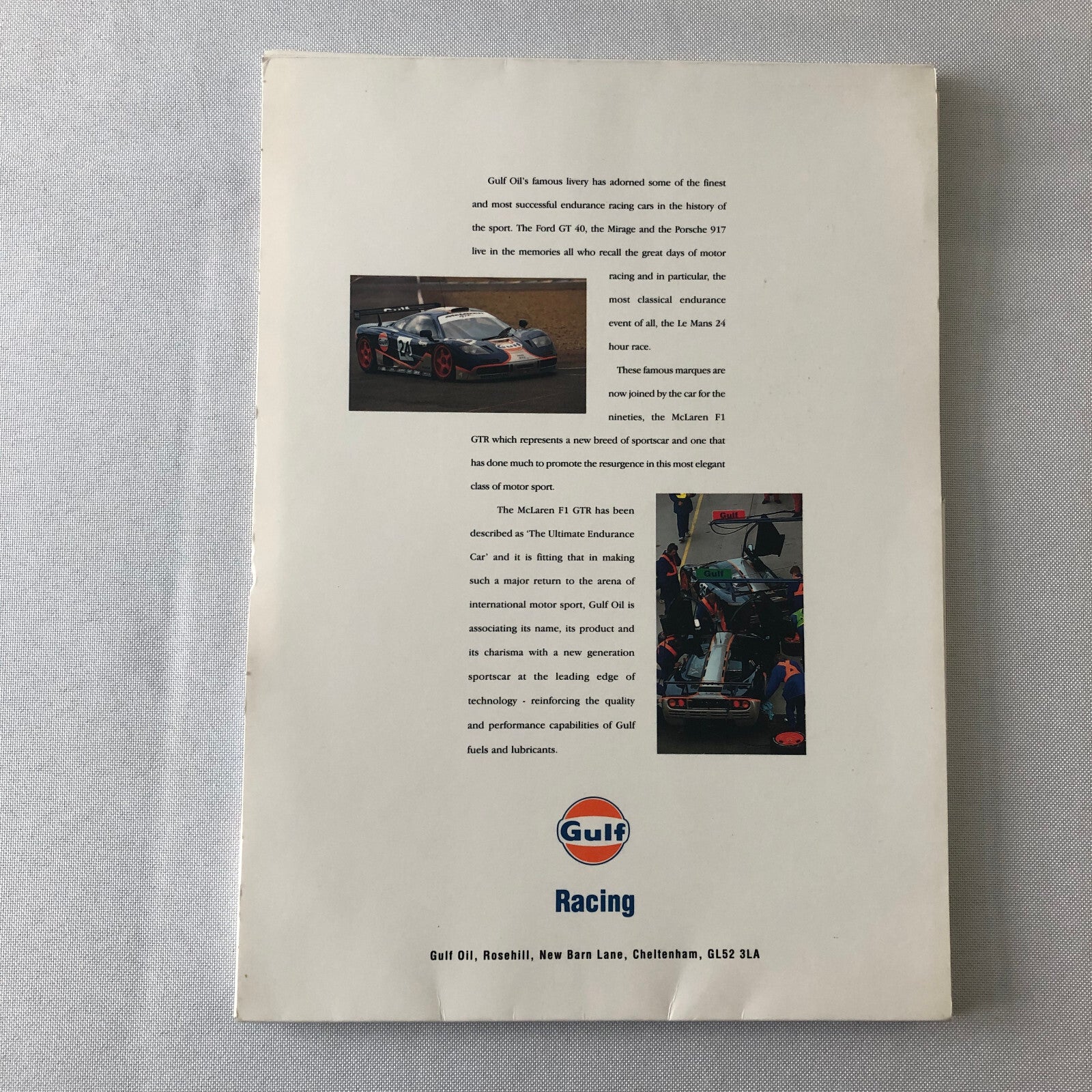 Gulf Racing McLaren F1 GTR Press Kit Brochure Photos