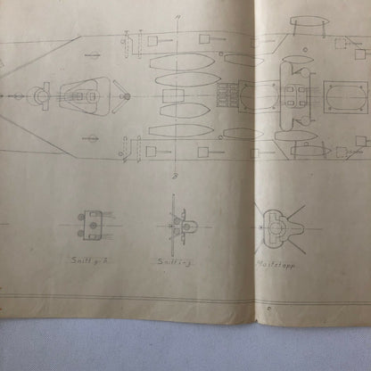 Antique 1928 Boat Ship Design Rendering - GM Ross Pencil Illustration ? 