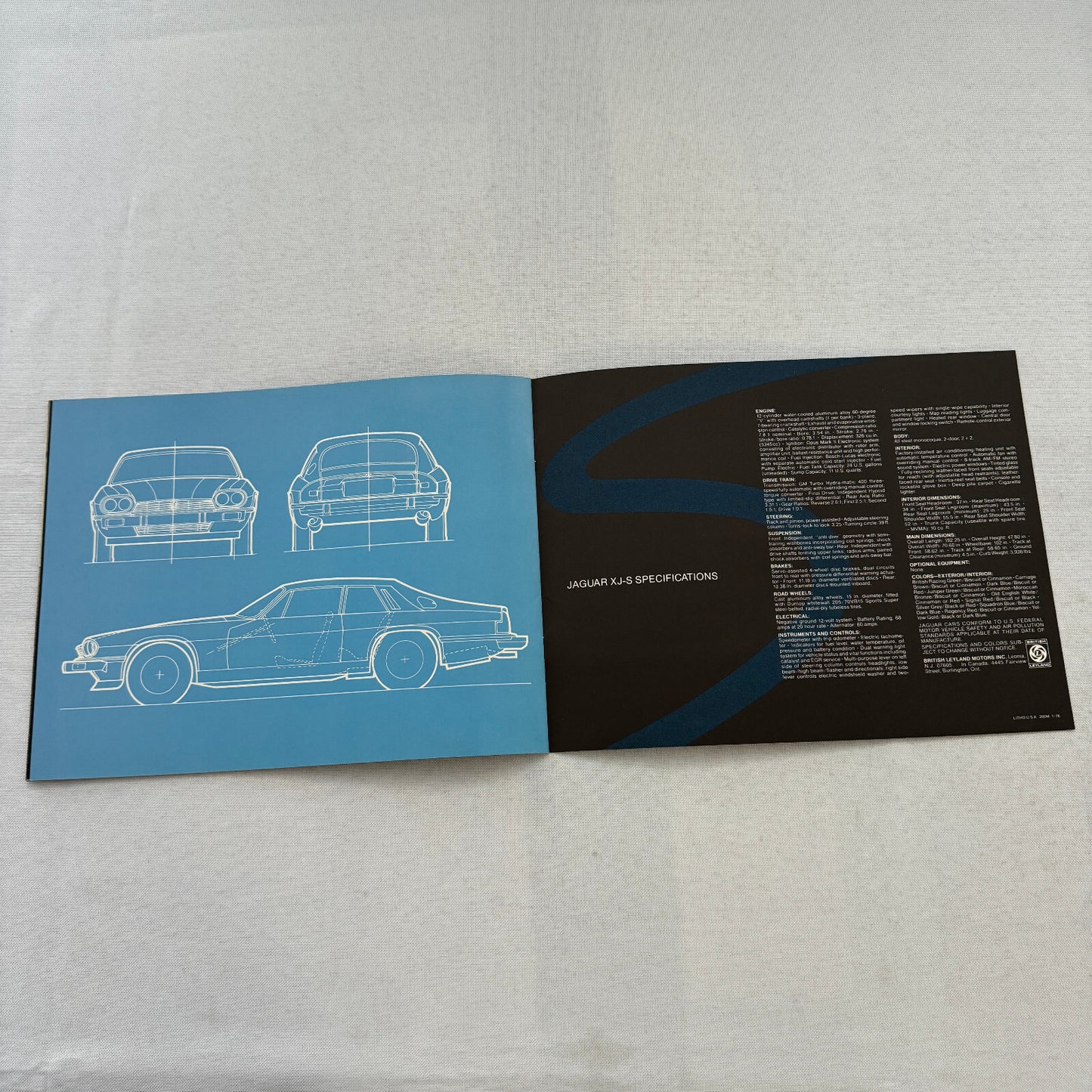 Jaguar XJ-S Car Sales Brochure Catalog Advertising XJS XJ S 1978