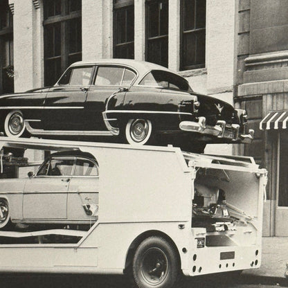 Vintage 1954 Fruehauf Car Trailer Truck Photo Cadillac Packard Modern Print