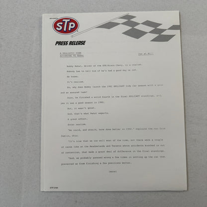 STP Racing Bobby Rahal Kraco Chevy Chevrolet CART PPG Racing Press Kit Brochure
