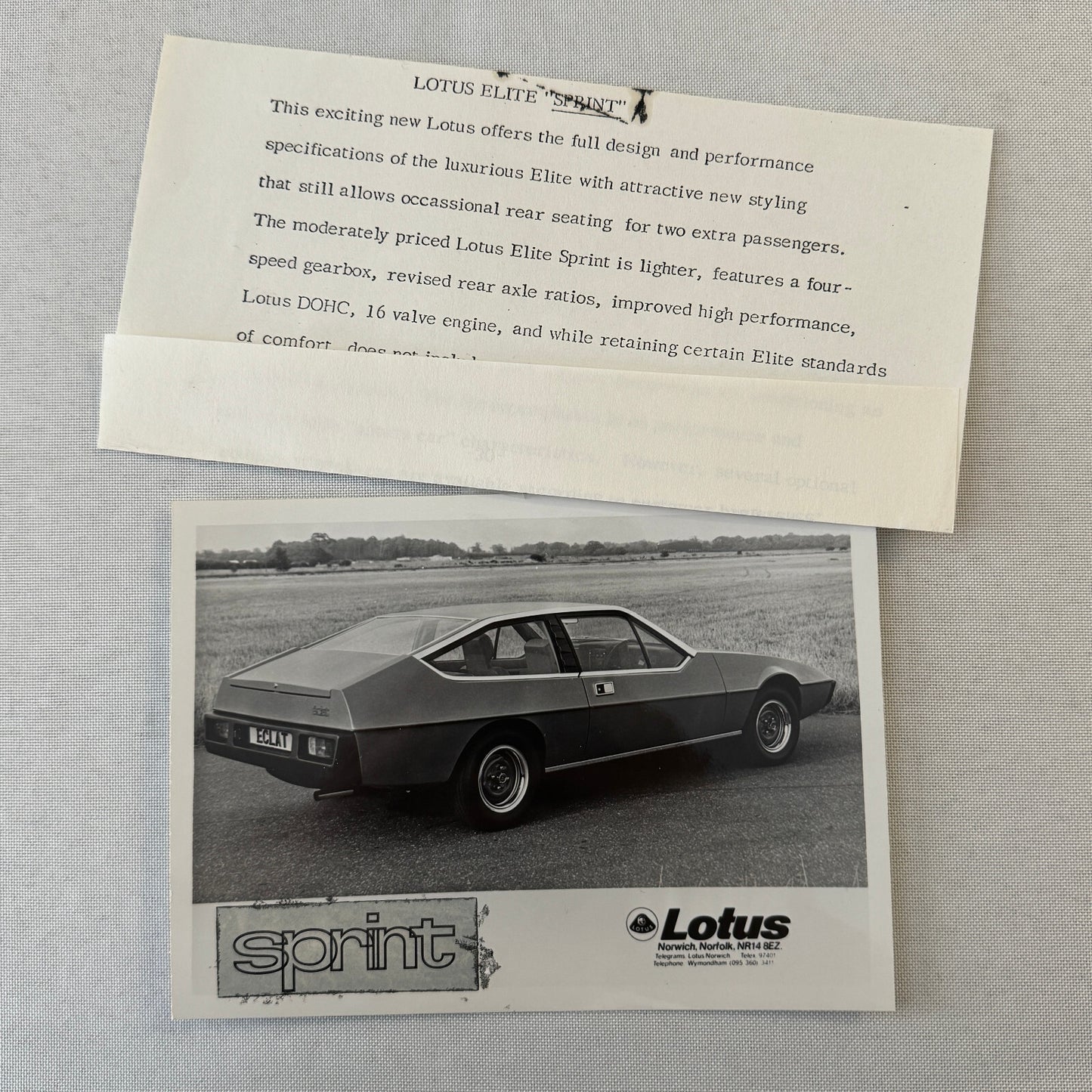 1976 Lotus Car Press Kit Brochure Photo Photograph Lotus Elite Lotus Esprit +