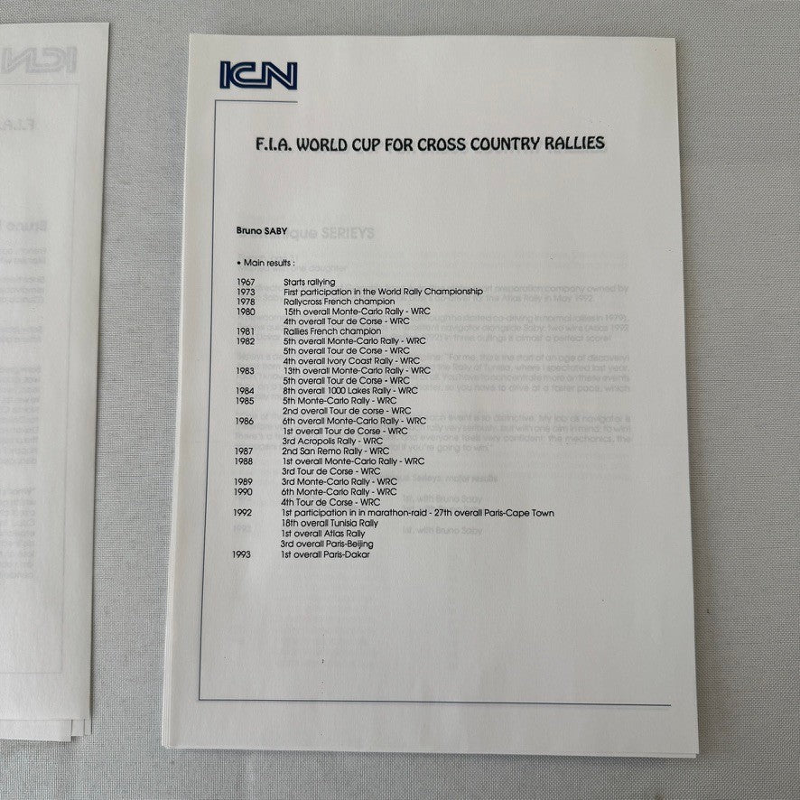 Rothmans Mitsubishi Pajero Rally Rallye Racing Press Kit 1993 FIA Cross Country