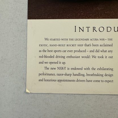 Acura NSX-T Car Sales Sheet Brochure Catalog Advertising Acura NSX T NSXT