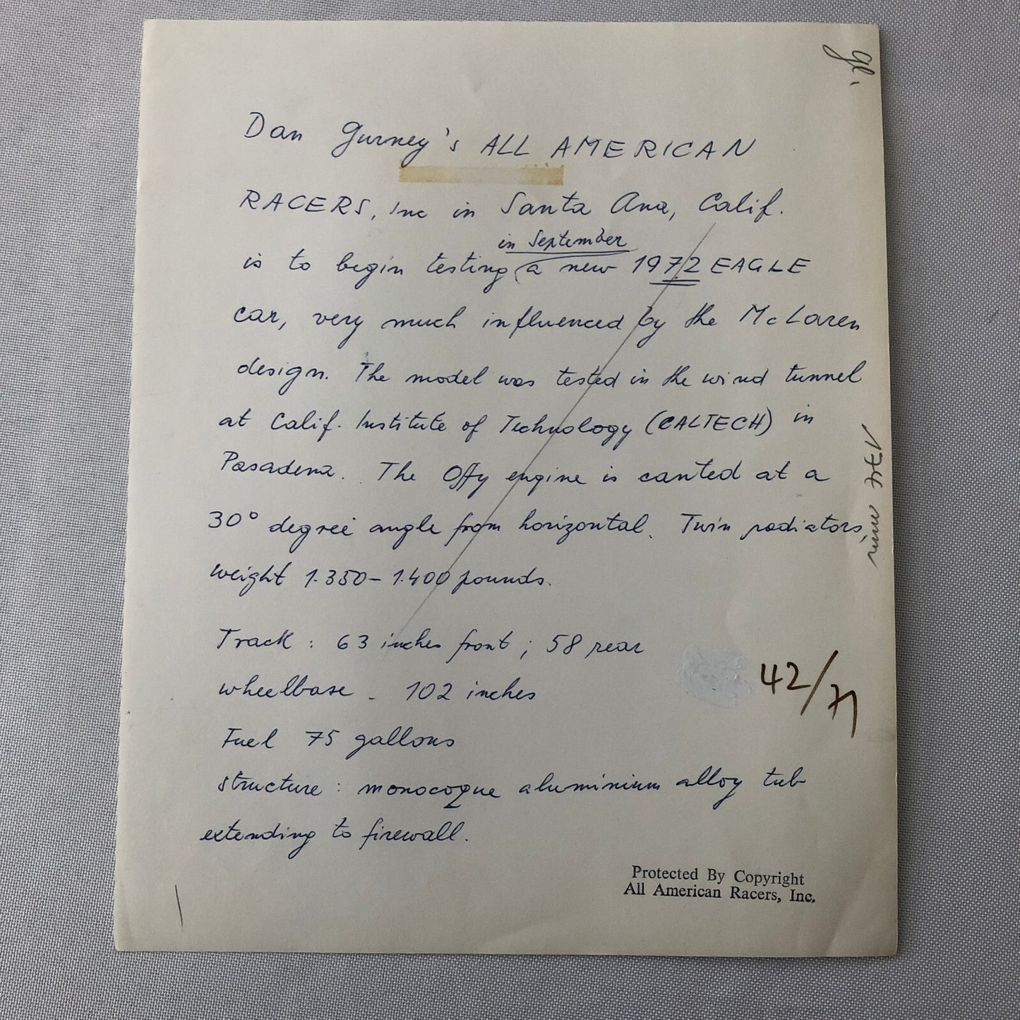 Dan Gurney All American Racers 1972 Indianapolis Indy Type Eagle Model Photo